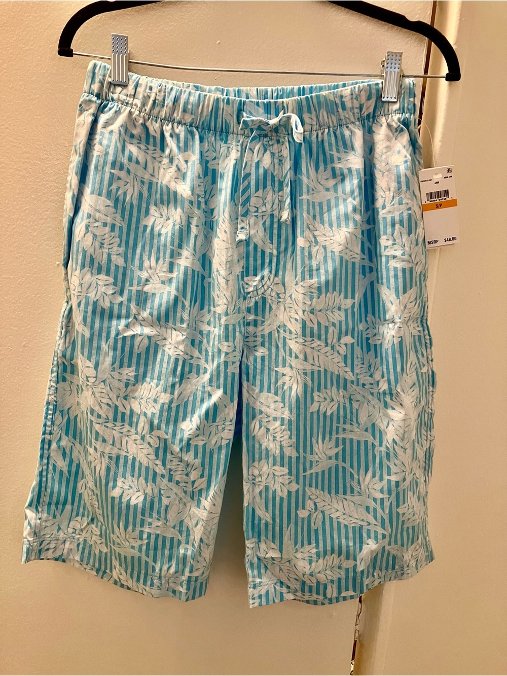 New Tommy Bahama Aqua Blue Chalk Stripe Tropical Print Pajama Shorts Sz S NWT